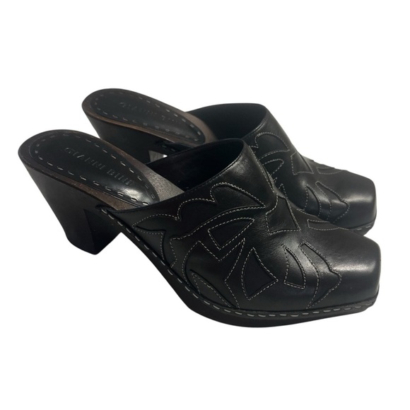 Gianni Bini “Saddle” Black Leather Western Style Mules Size 7.5-run small size 7 - Picture 3 of 11